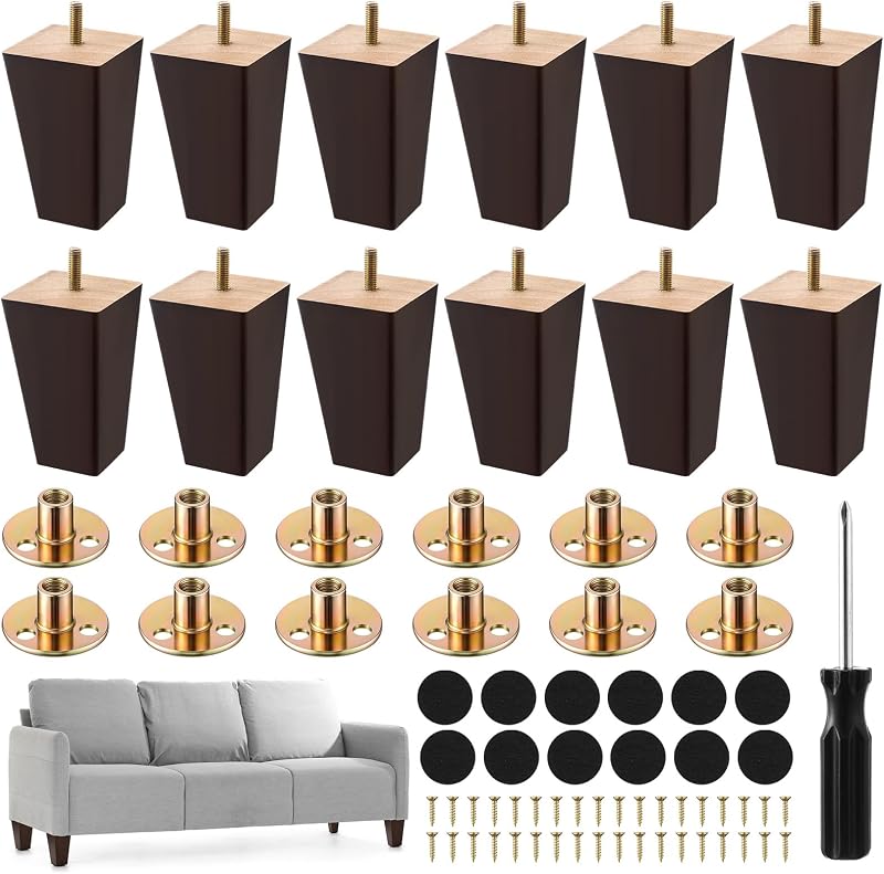 Set 12 patas madera cuadradas para sofá mesa 4pulg marrón