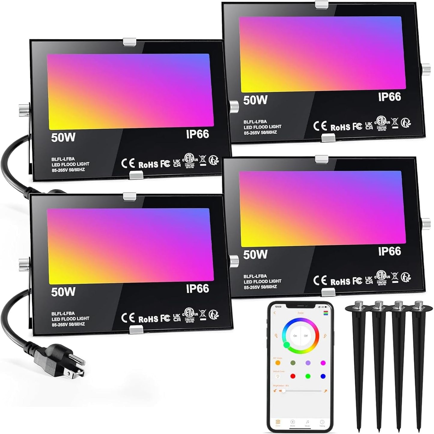 Luz inundación LED 500W 5000LM RGBW control Bluetooth IP66