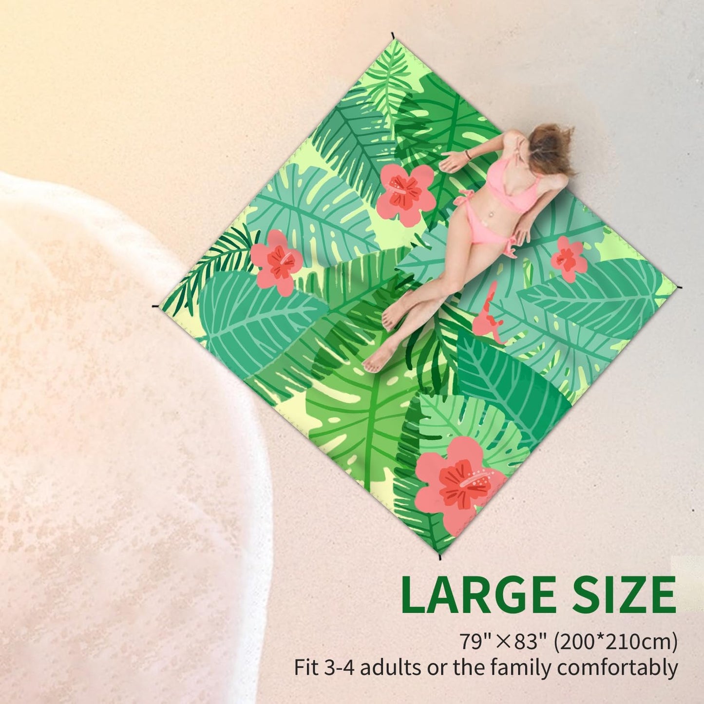 Manta playa impermeable 79x83pulg 4 estacas viajes