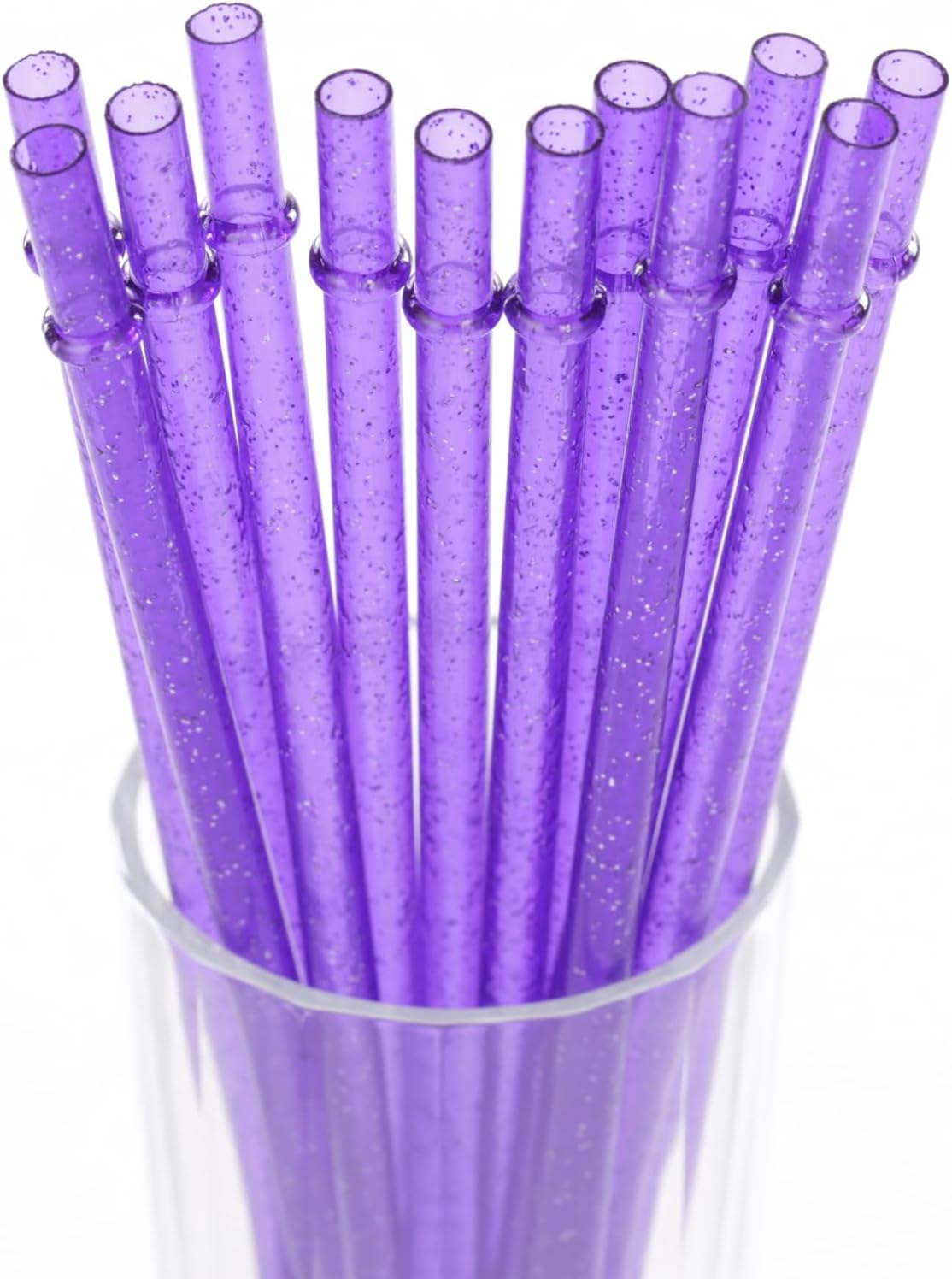 12 Pzas Popotes Reutilizables 11pulg Purpurina Morado