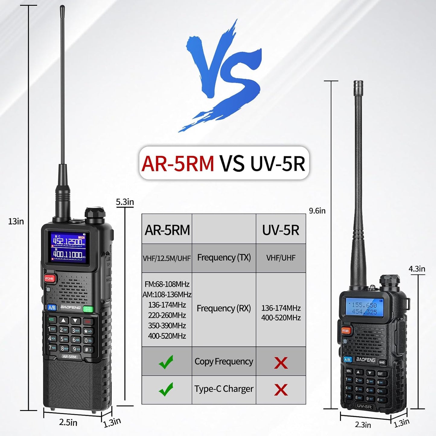 Radio FM de mano 2 vías AR-5RM NOAA con batería 3800mAh