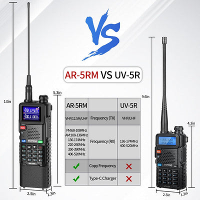 Radio FM de mano 2 vías AR-5RM NOAA con batería 3800mAh