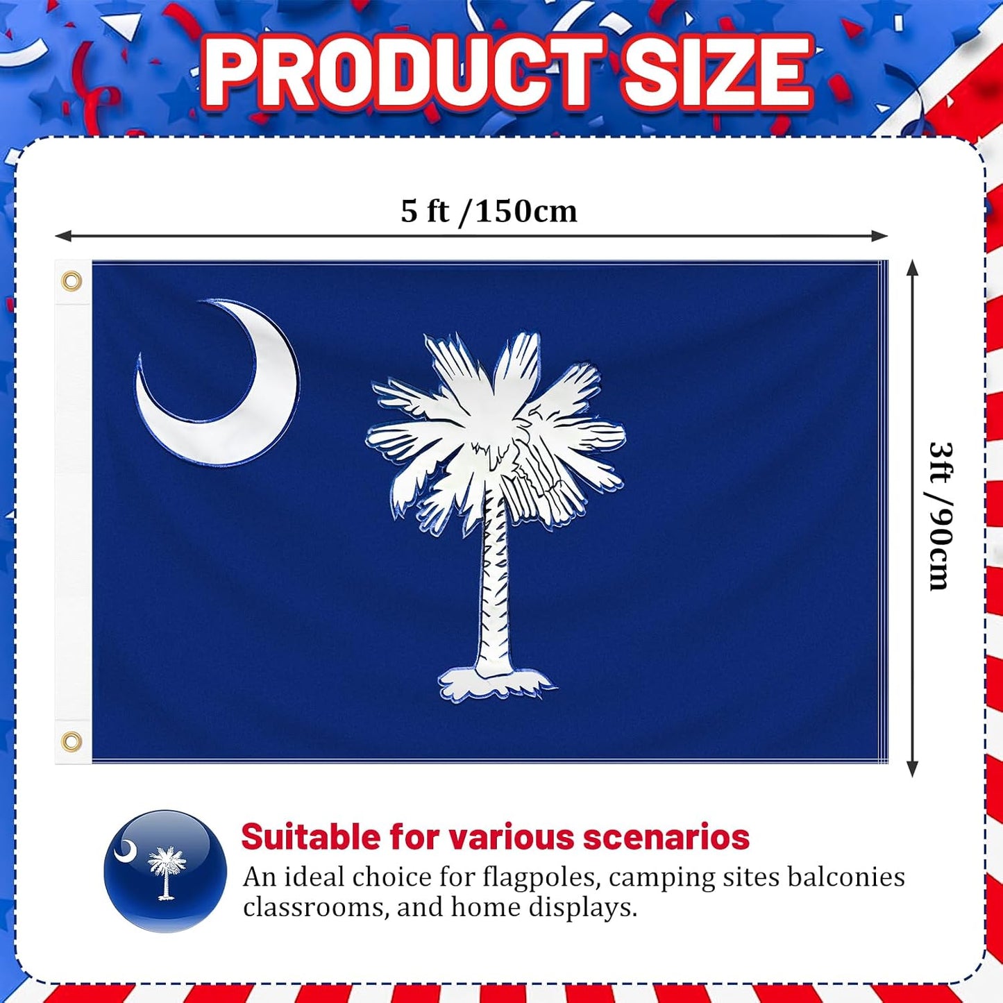 Bandera Carolina del Sur 3x5ft tela Oxford 210D resistente
