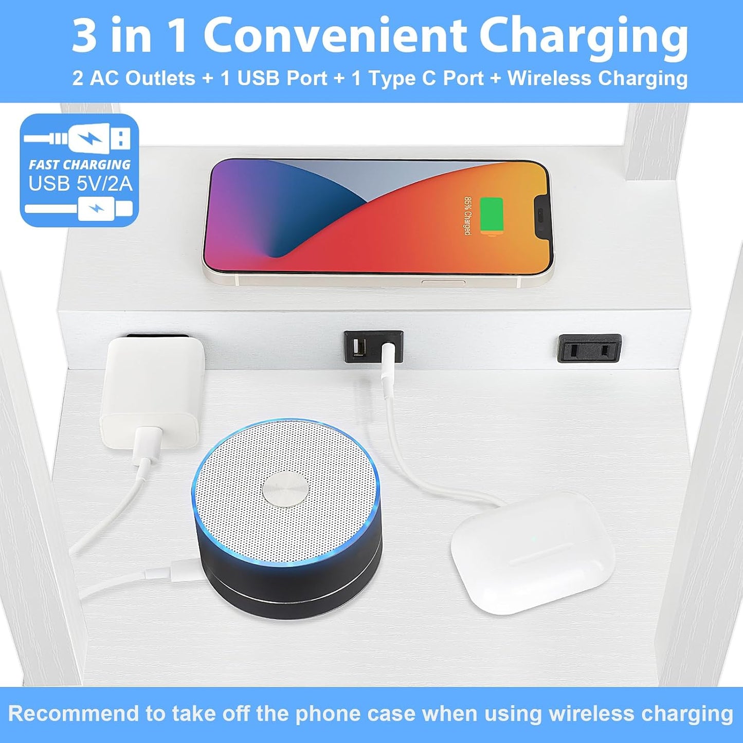 Lámpara pie moderna con cargador inalámbrico USB tipo C