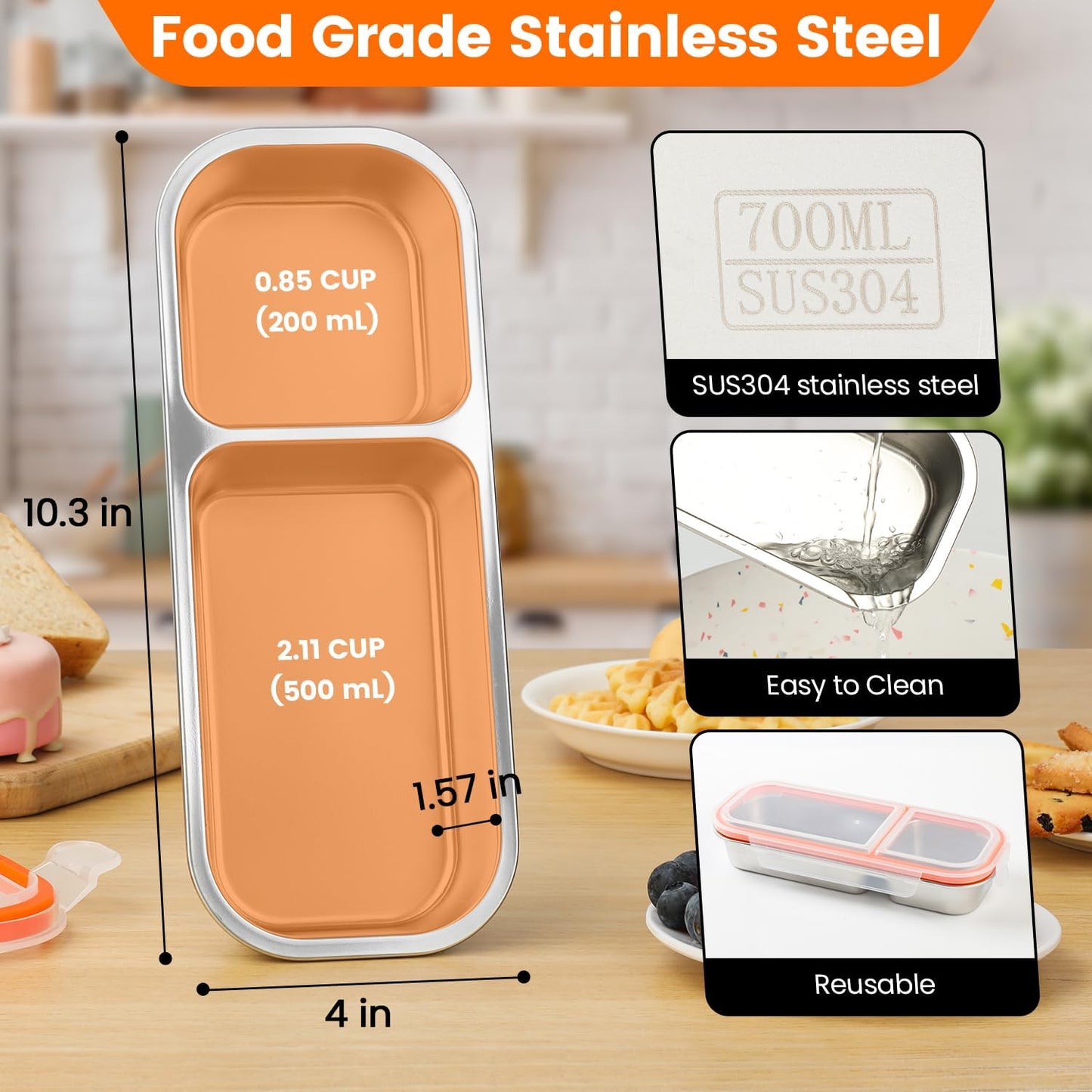 Recipientes acero inox doble compartimento con tapas
