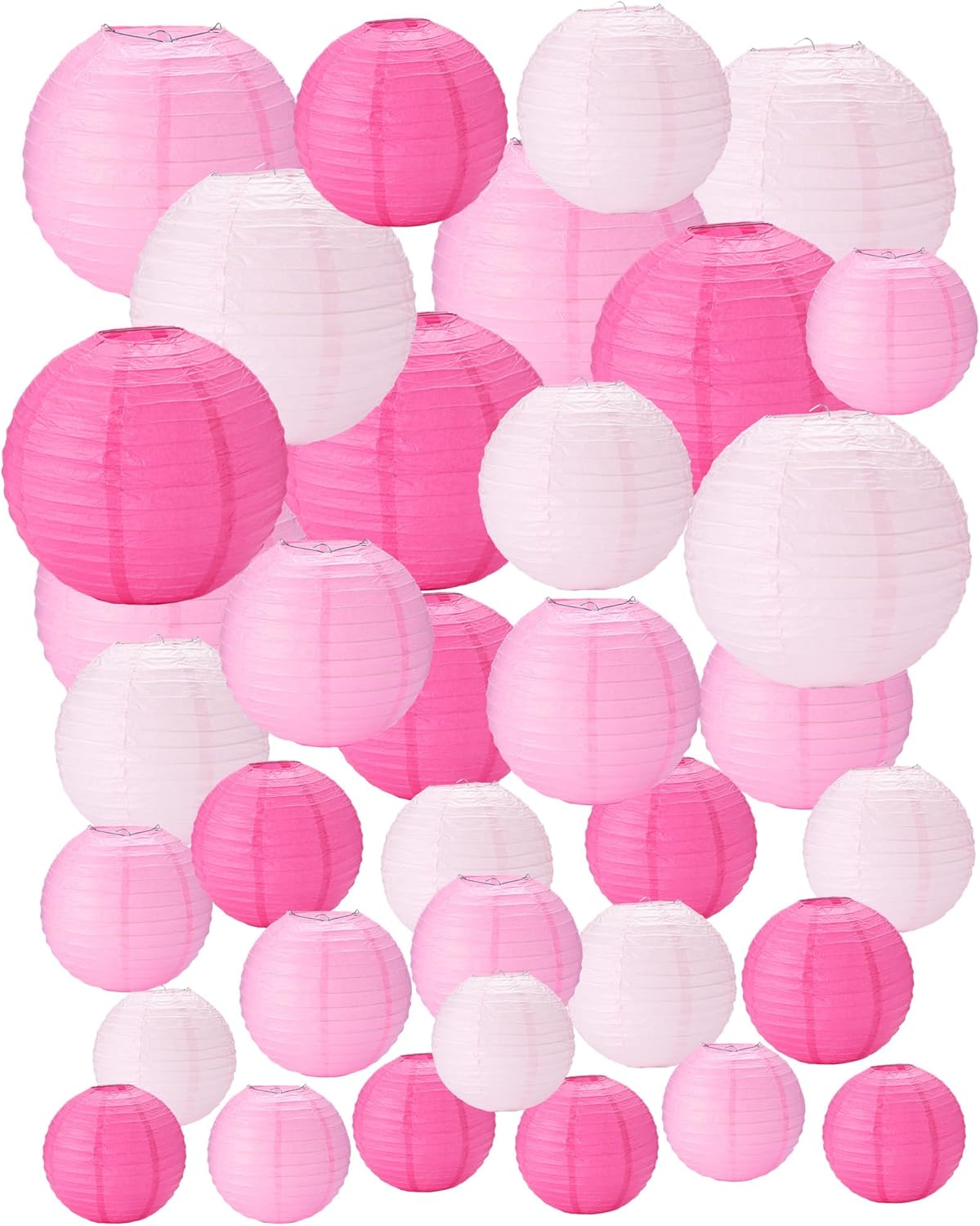 48 Linternas papel decoración fiesta colgantes 4-10pulg rosa