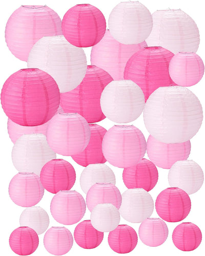 48 Linternas papel decoración fiesta colgantes 4-10pulg rosa