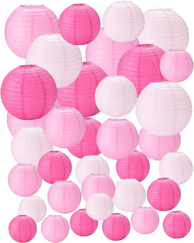 48 Linternas papel decoración fiesta colgantes 4-10pulg rosa