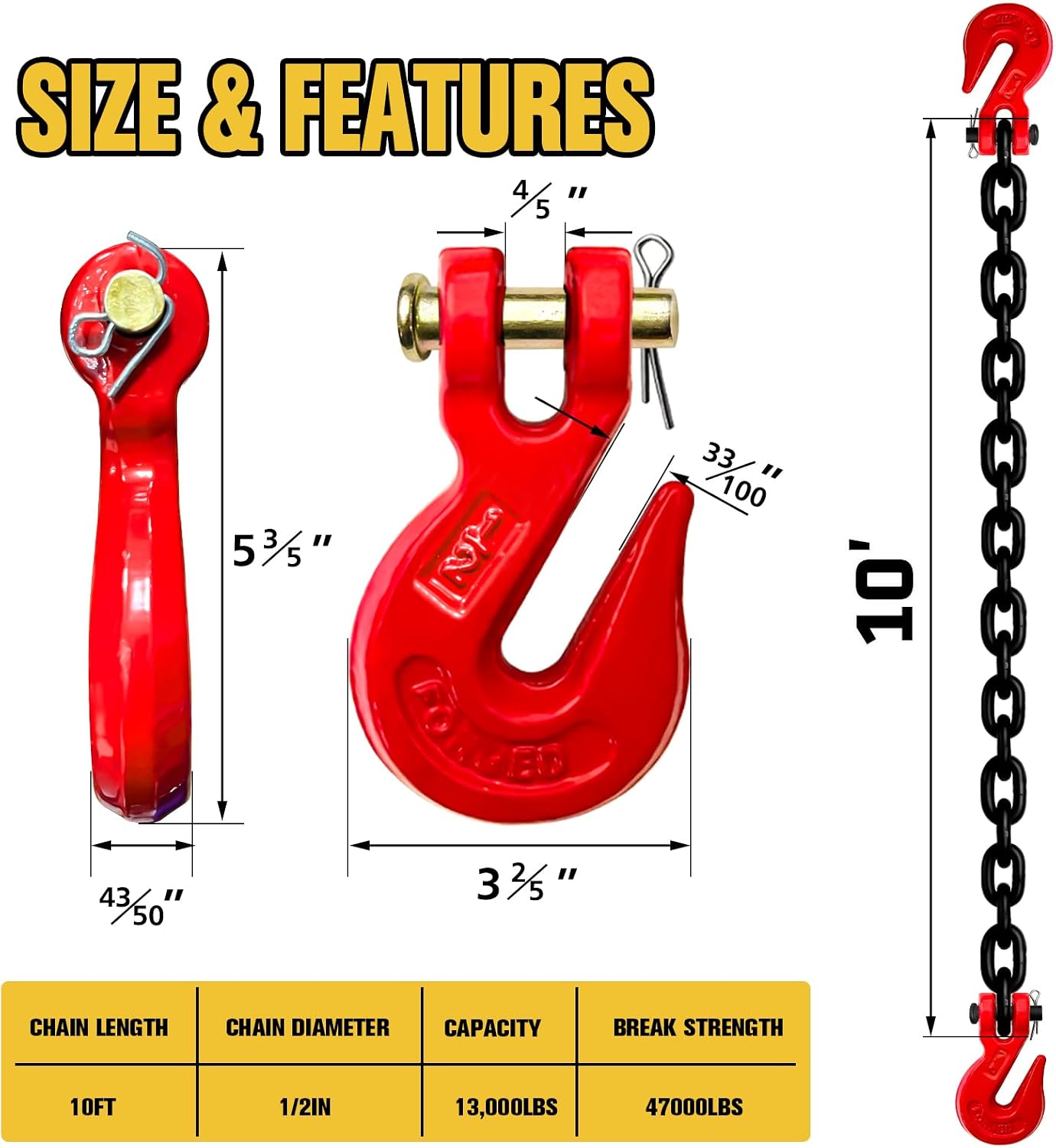Cadena seguridad remolque 10ft 1/2 con ganchos 12000lb