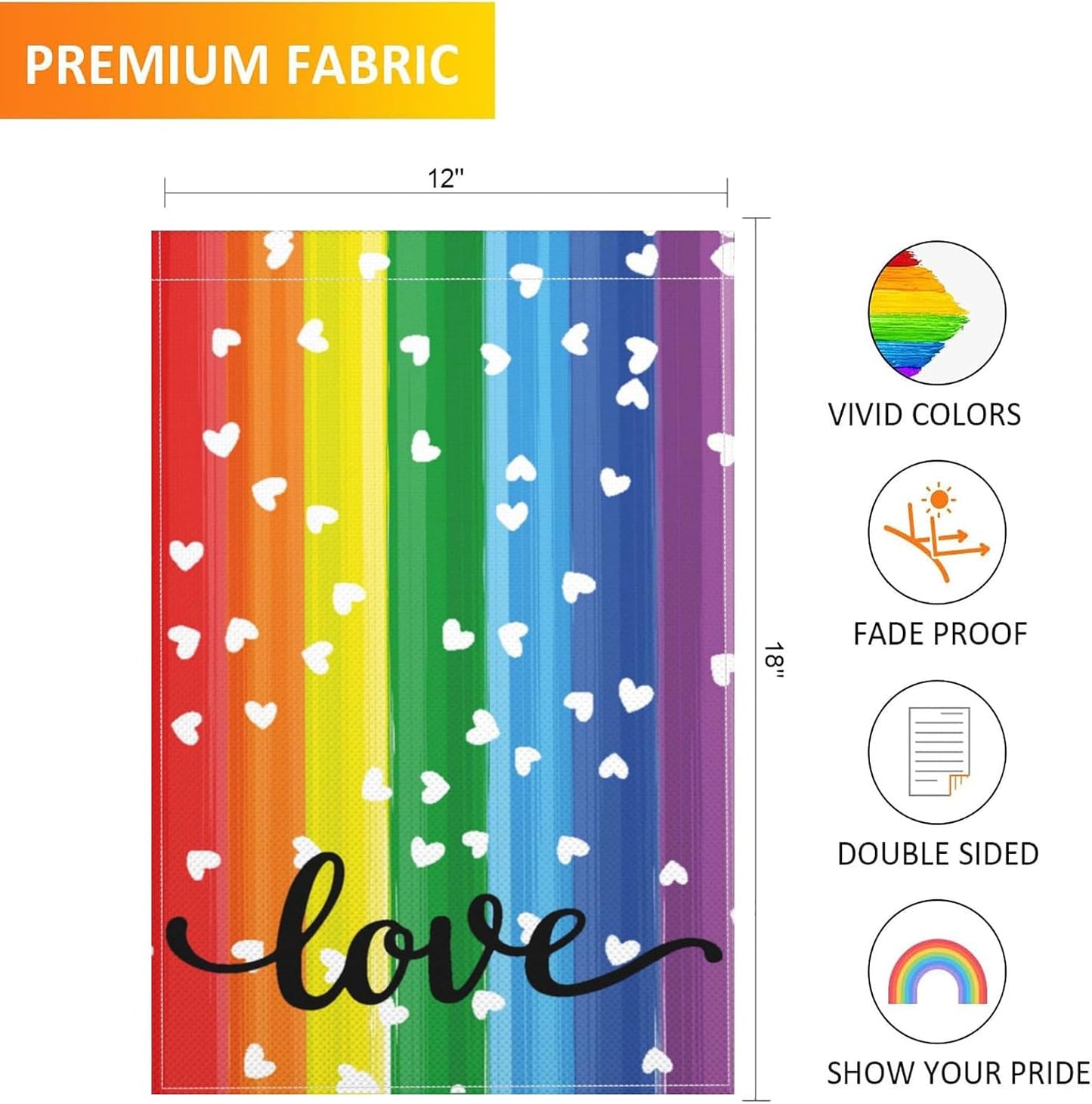 Bandera jardín corazón arco iris doble cara resistente