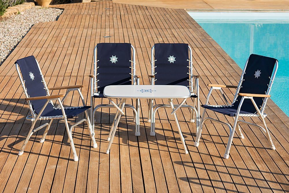 Sillas barco respaldo alto cubierta azul teca aluminio set 2