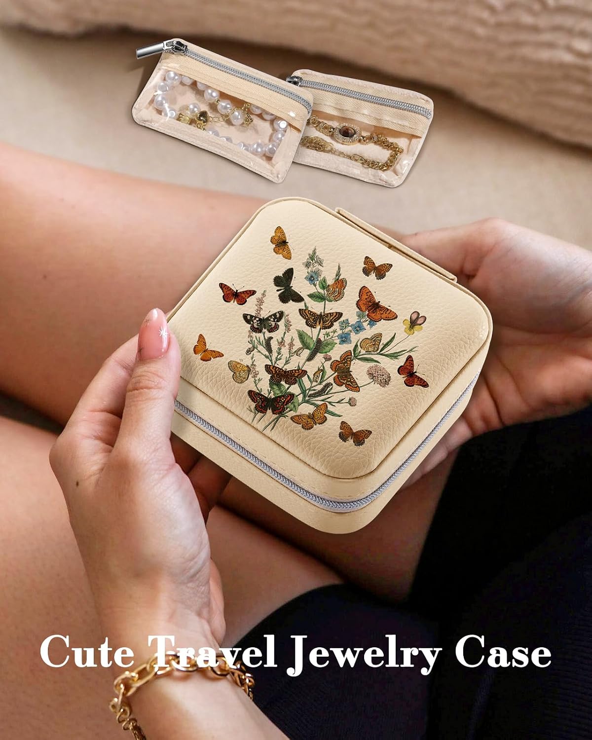 Joyero viaje organizador joyas con espejo flor moderno