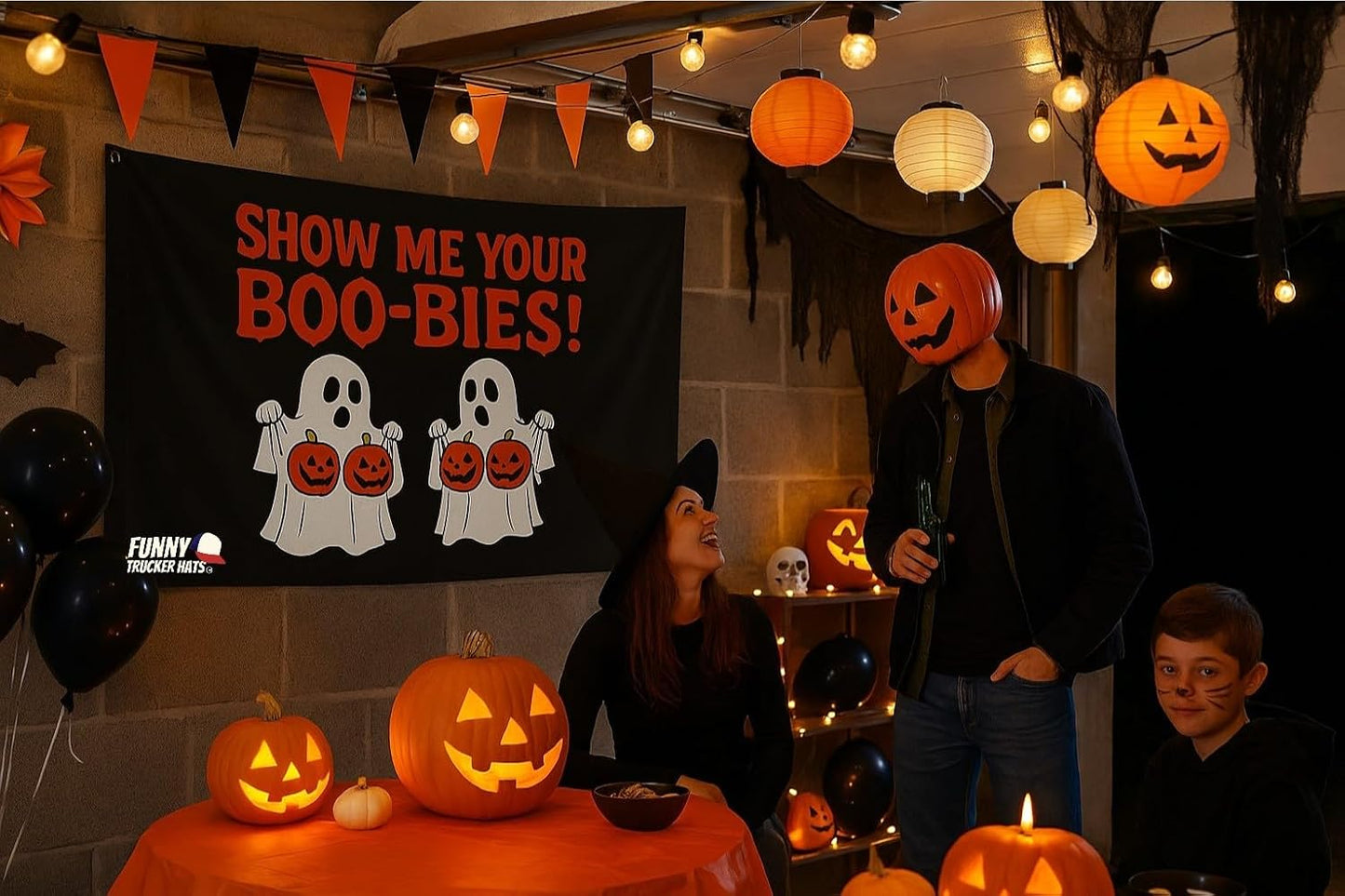 Bandera Halloween 3x5ft Fantasma Show Me Your Boo-Bies