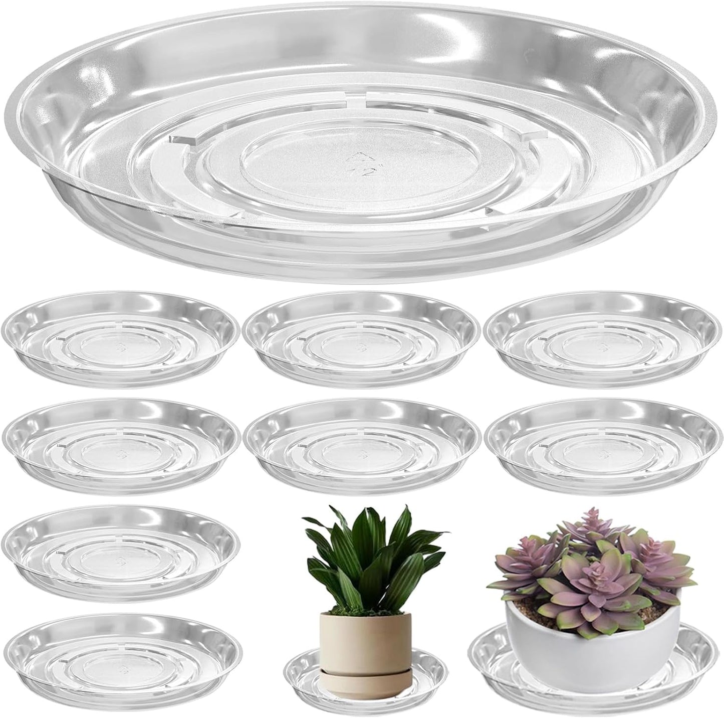 9 Pack Bandejas Plástico 12pulg Transparentes para Plantas
