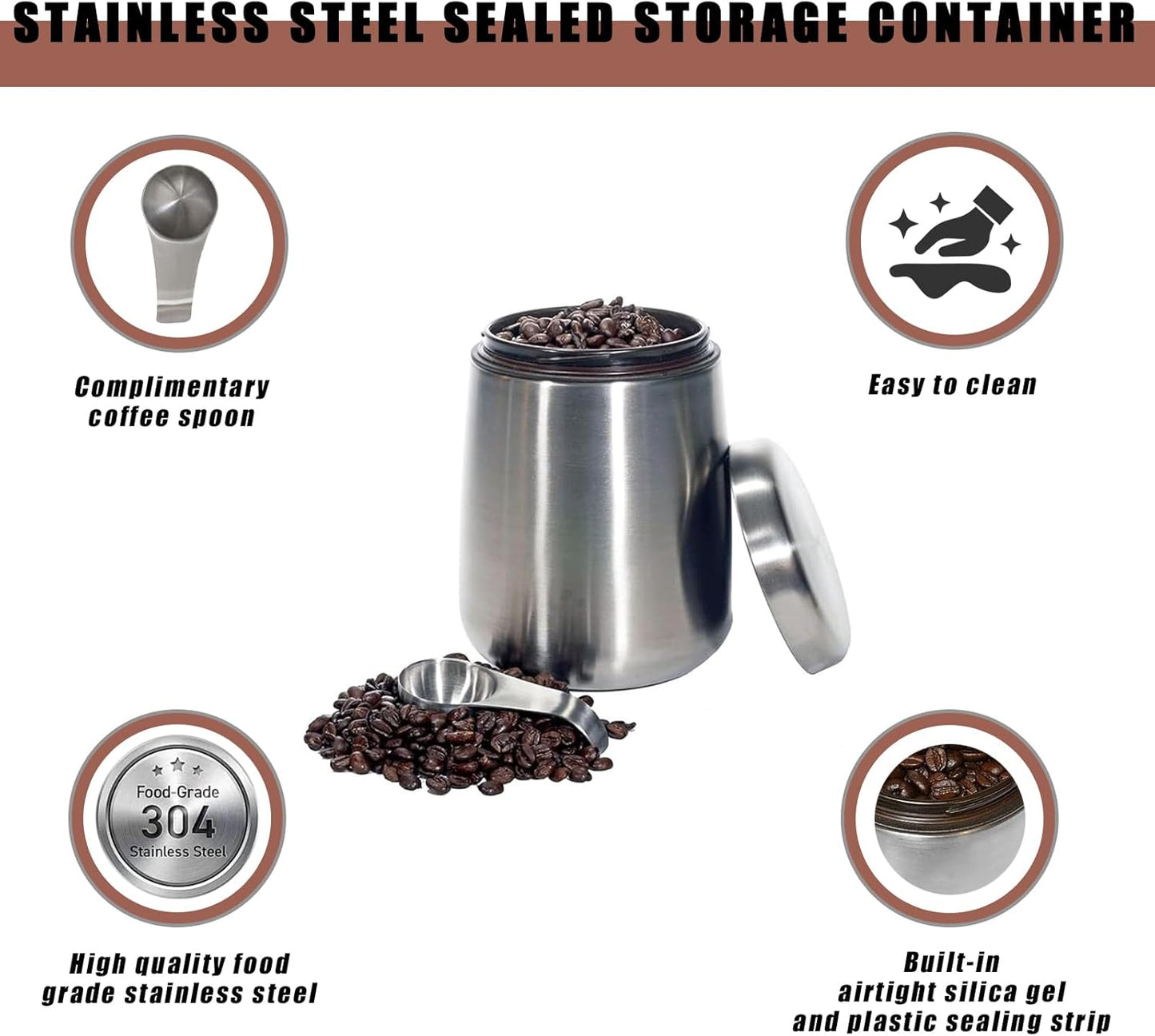 Recipiente café hermético con cuchara magnética 18oz