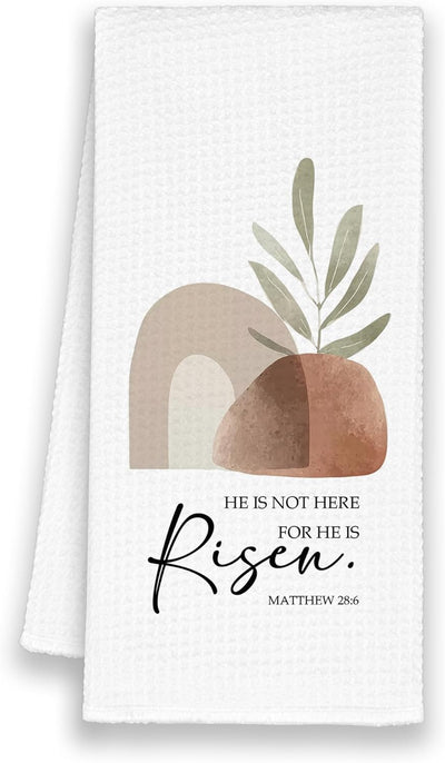 Juego de 2 toallas de cocina boho He is Risen Pascua versiculo biblico decoracion hogar