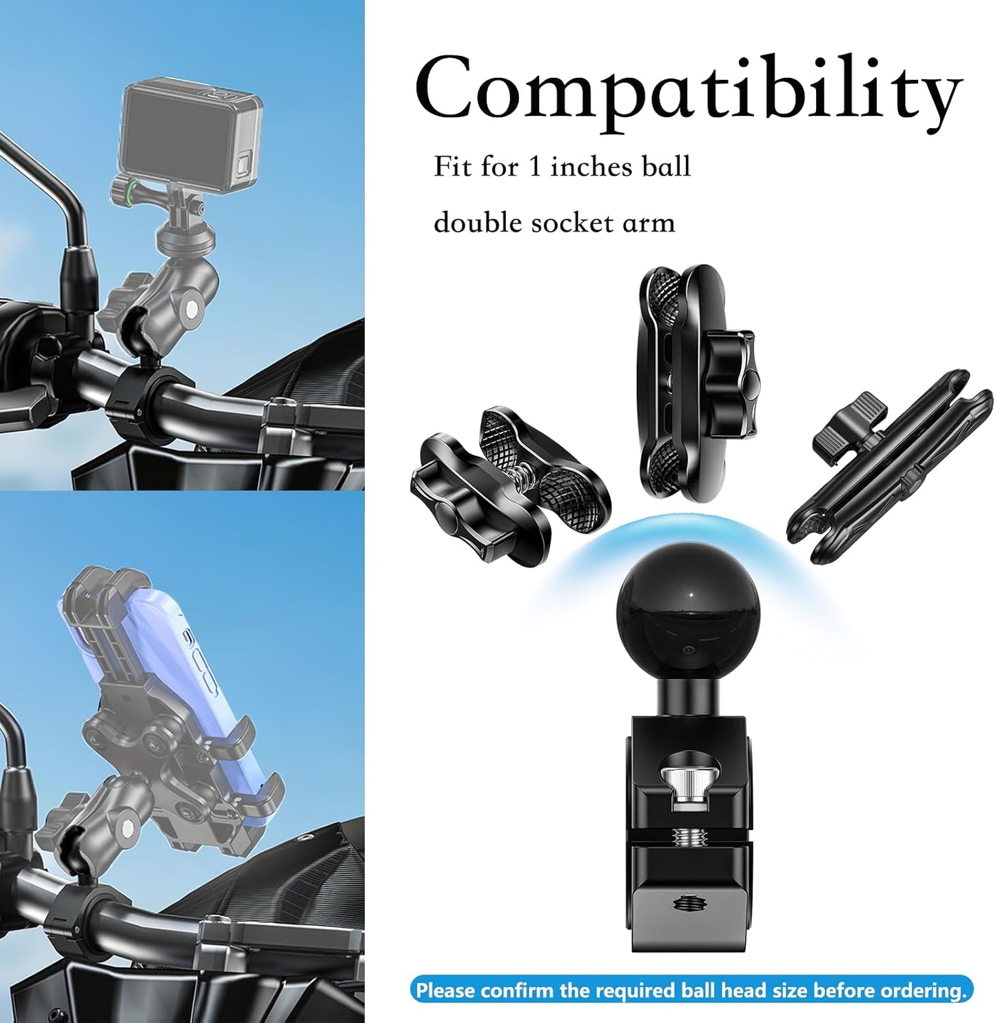 Soporte bola aluminio comp. Ram B brazo doble enchufe