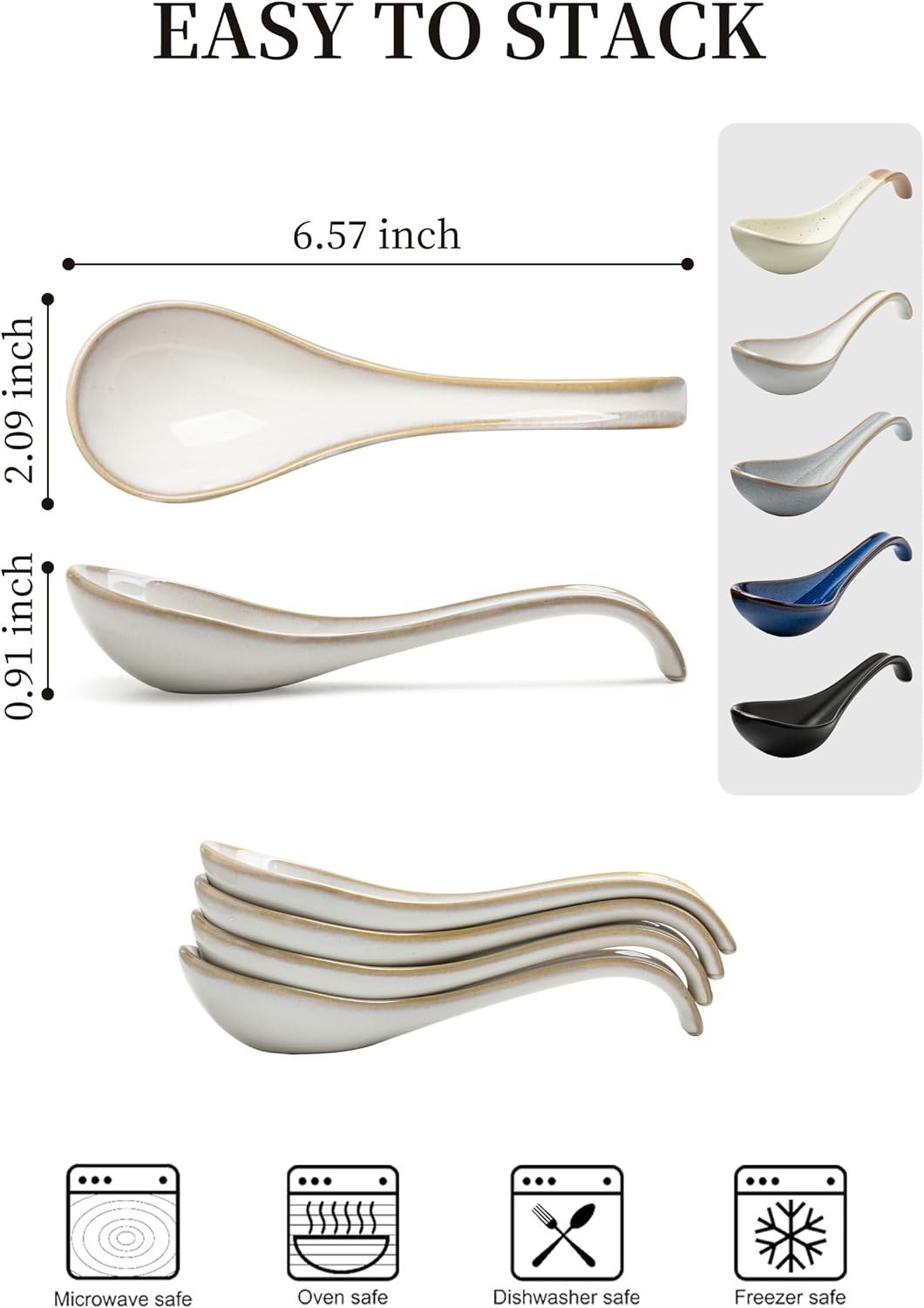 Juego 6 Cucharas Cerámica 6.5pulg Estilo Granja Beige