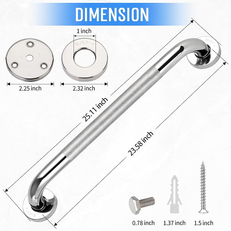 2 Barras Agarre Ducha Antiderrap 24pulg Acero Inox