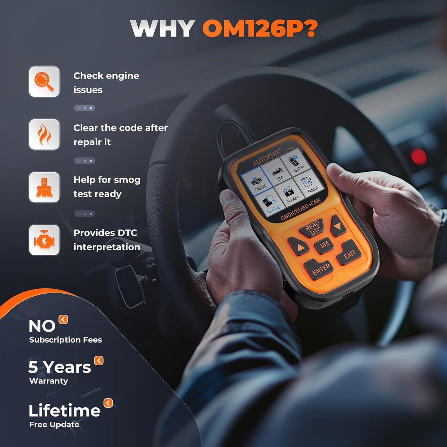 Escáner OBD2 OM126P diagnóstico automotriz