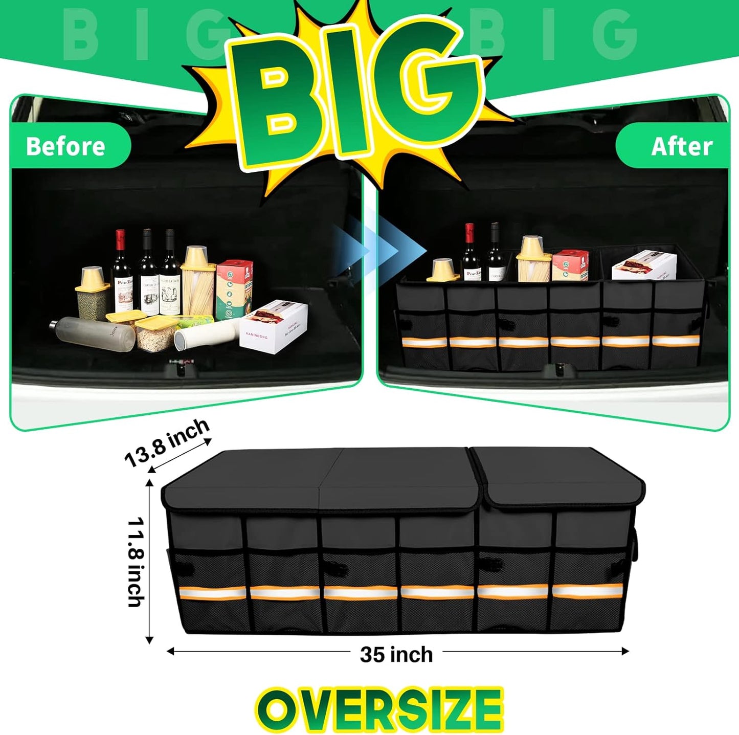 Organiz. maletero impermeable plegable negro gran tamaño
