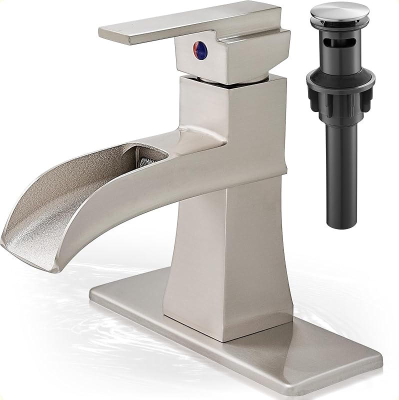 Grifo baño latón cepillado 4" orificio solo con drenaje