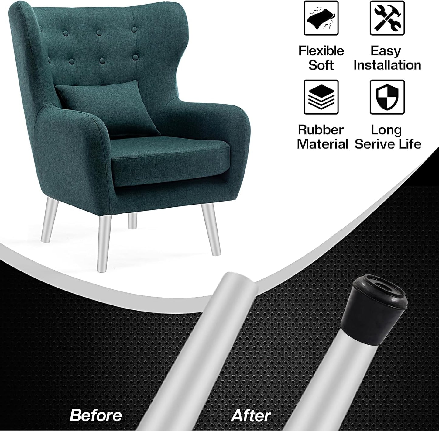 8 Tapas goma antideslizantes para patas silla 1.5pulg negro