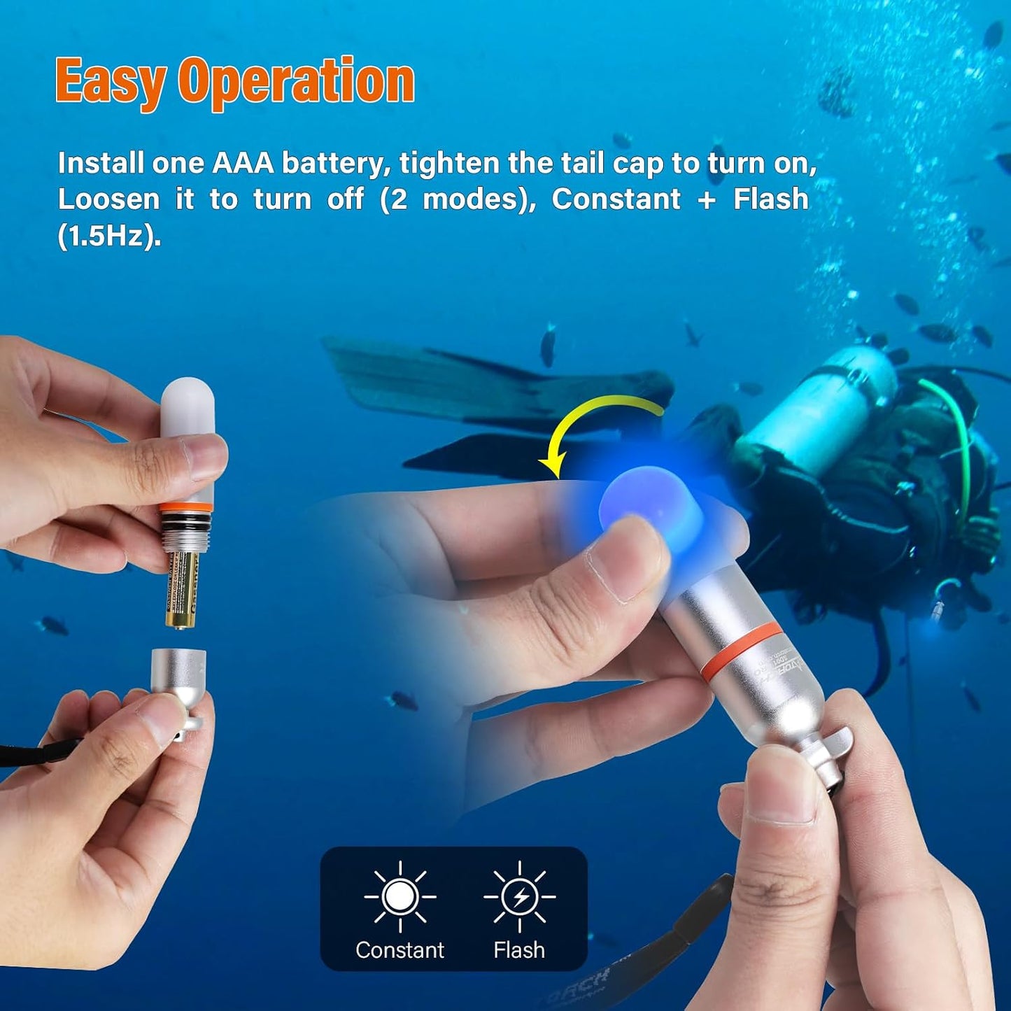 Luz estroboscópica buceo azul y verde con batería