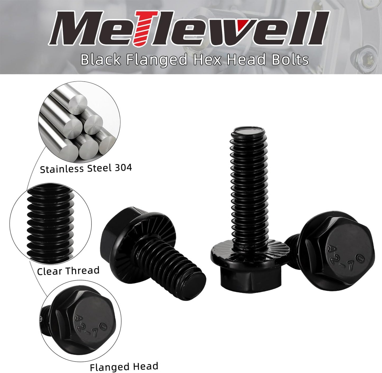 Pernos hexagonales con brida 1/4-20x3/4 acero inox A2 negro 25pzas
