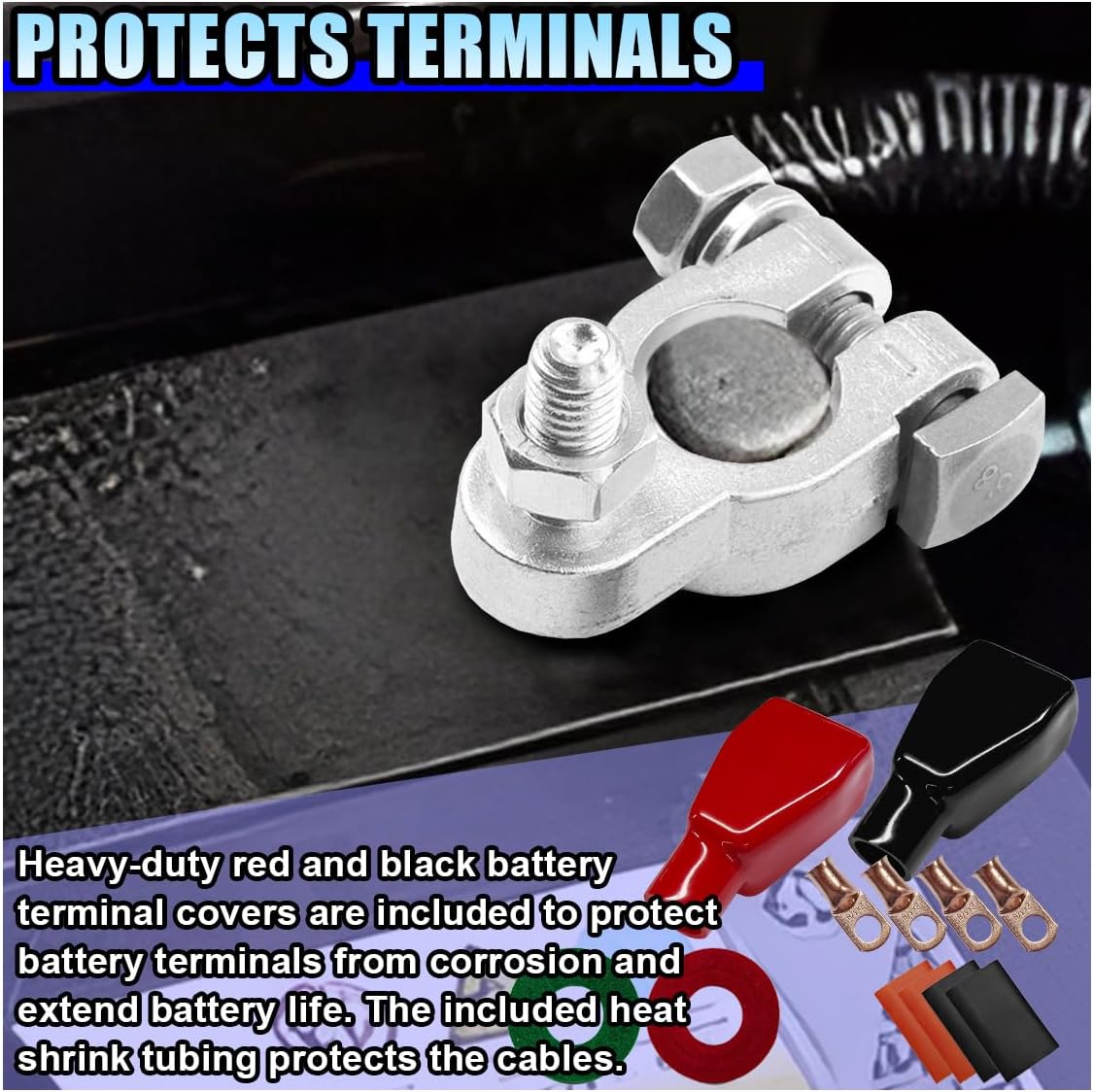 Kit conector terminal batería automóvil 4 lengüetas cobre 3/8