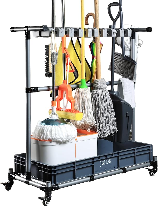 Soporte trapeador y escoba con ruedas