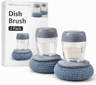 Cepillo para platos OXO con cepillo dispensador de jabón y raspador