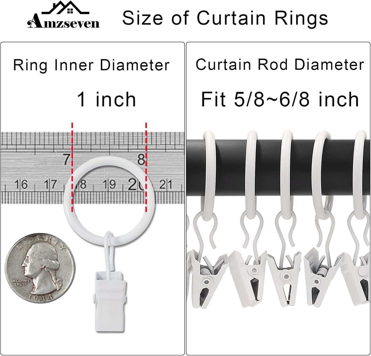 44 Anillos Metálicos para Cortinas con Pinzas 1" Blanco