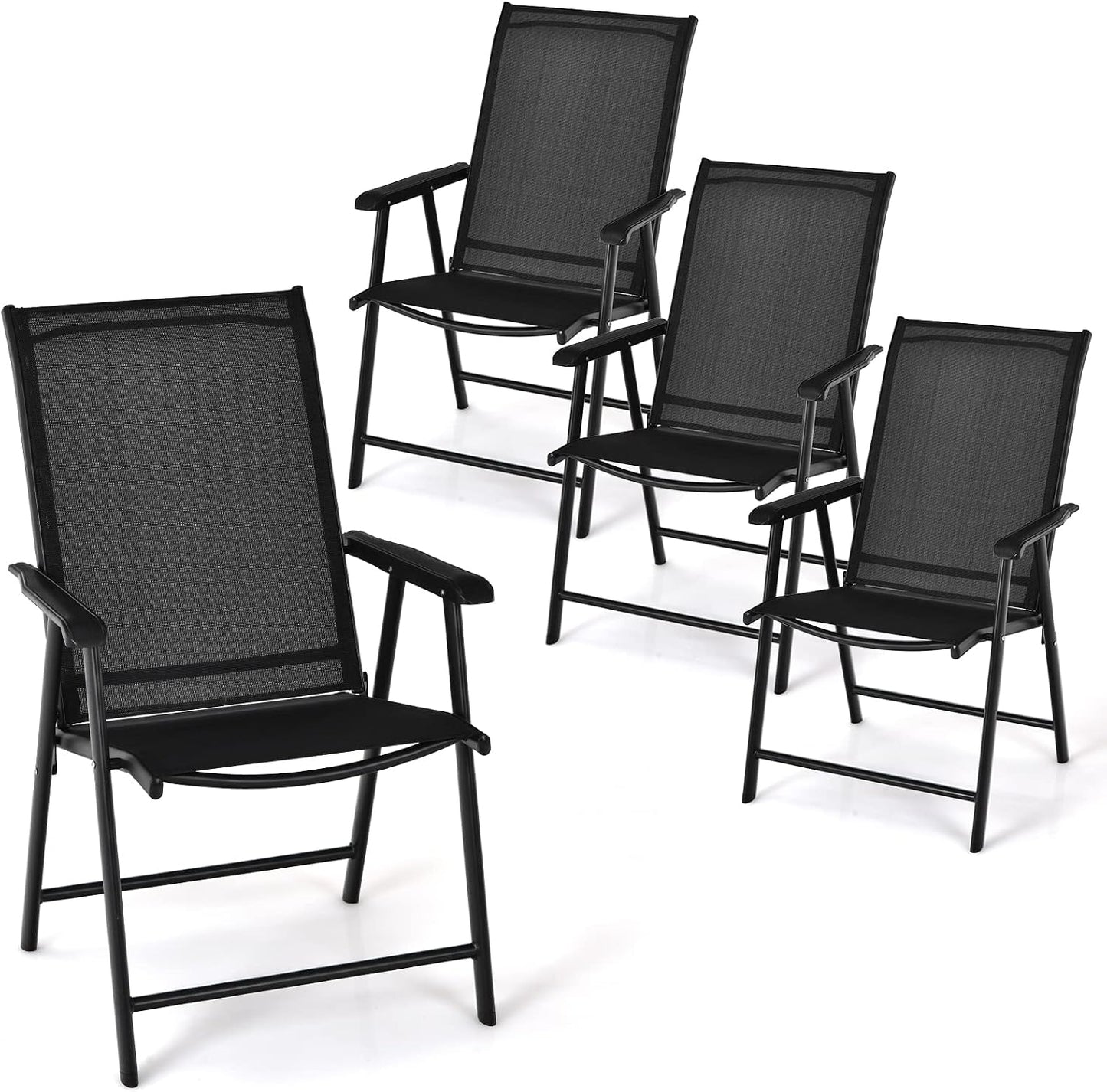 Set 4 sillas plegables tela respaldo alto patio negro