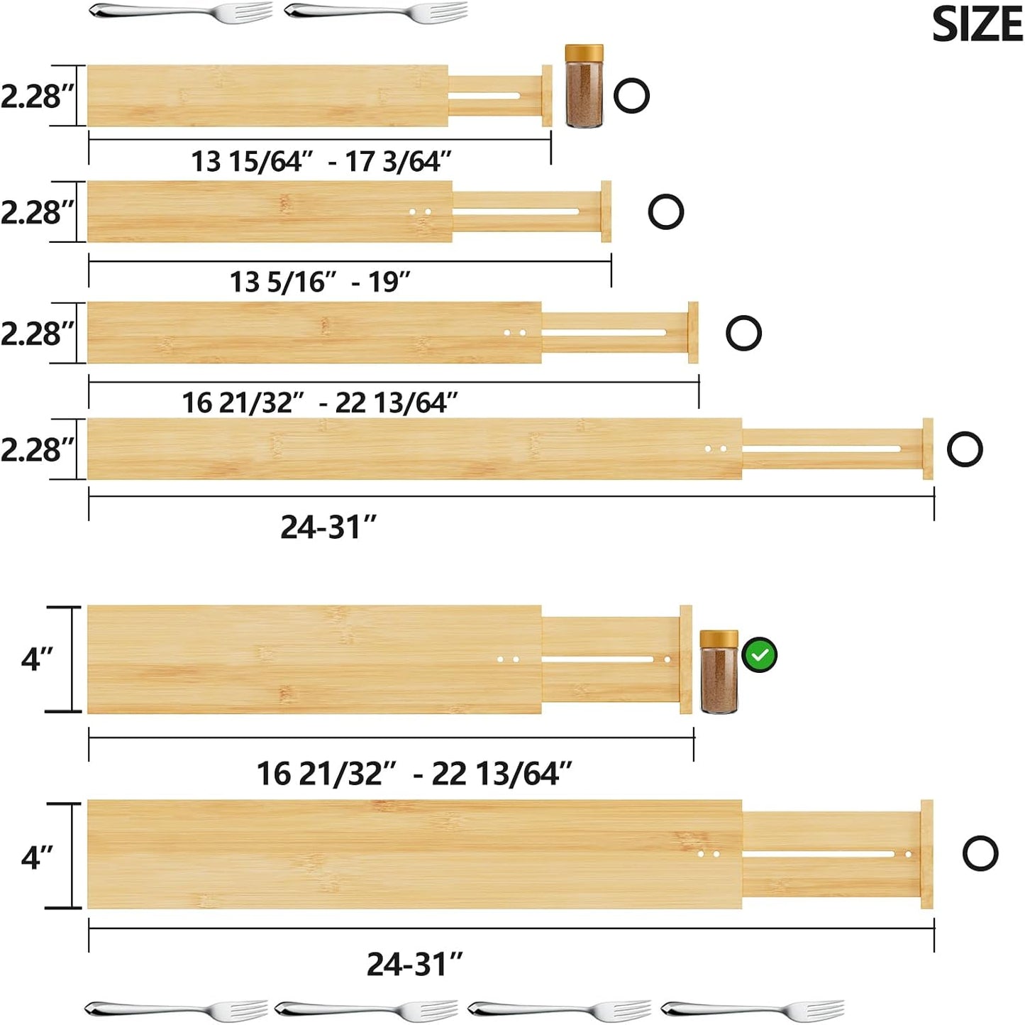 Divisores cajones bambú 16.65-22" set 4 cocina baño