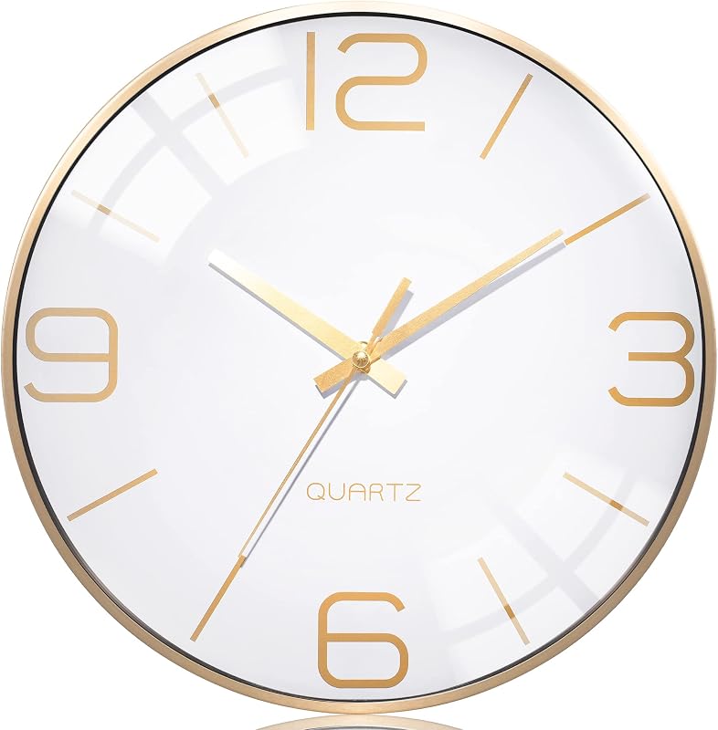 Reloj pared moderno silencioso 12pulg metal dorado