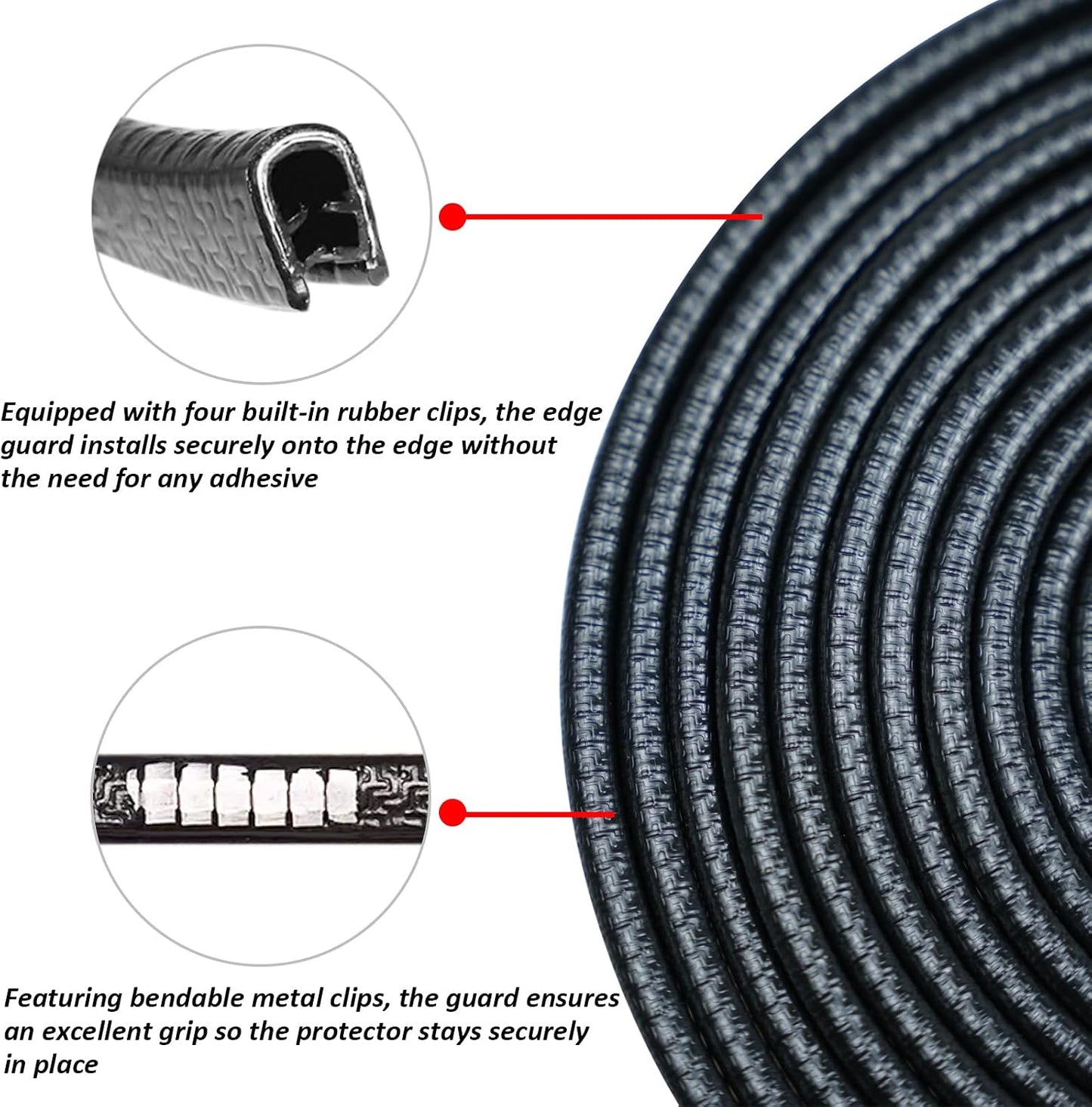 Protectores puerta coche goma con clips negro 10m