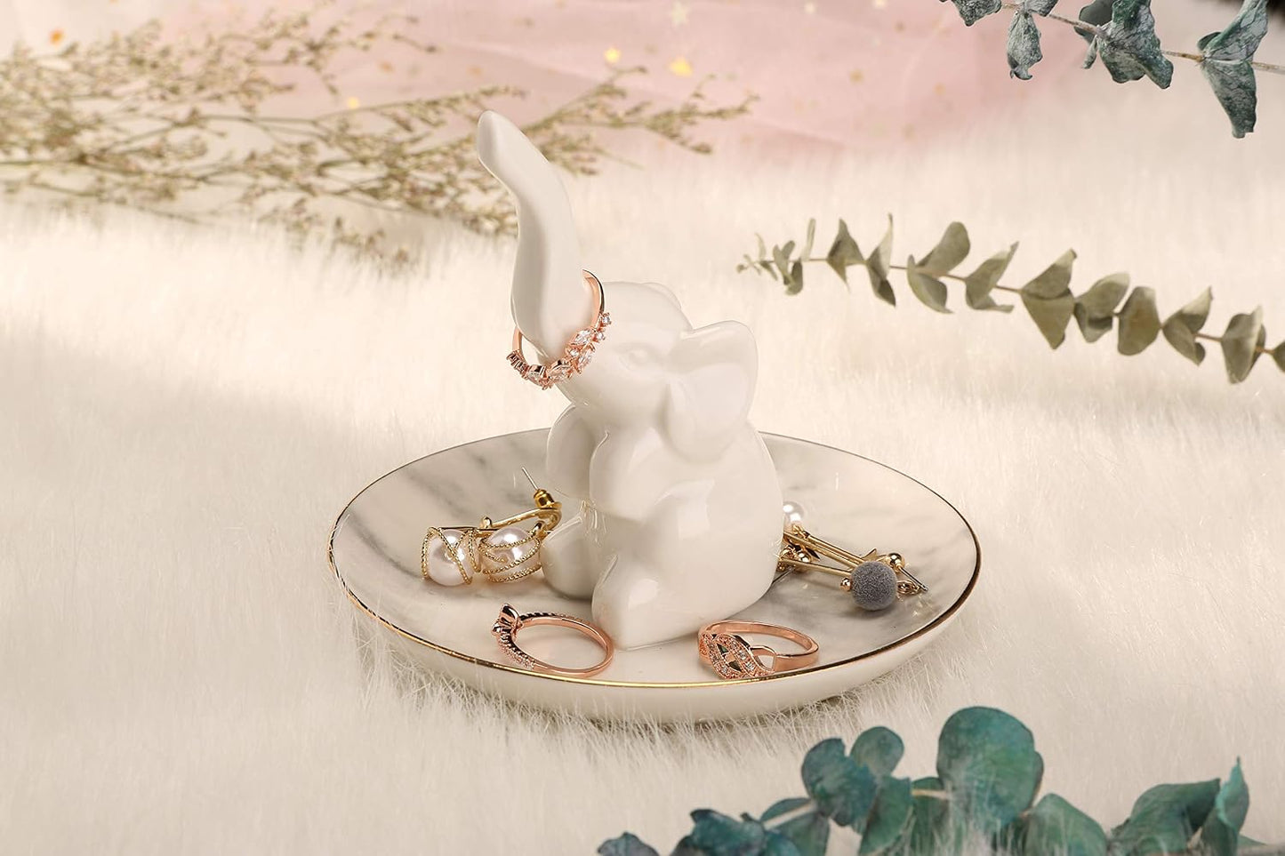 Soporte anillo elefante blanco plato mármol regalo mujer
