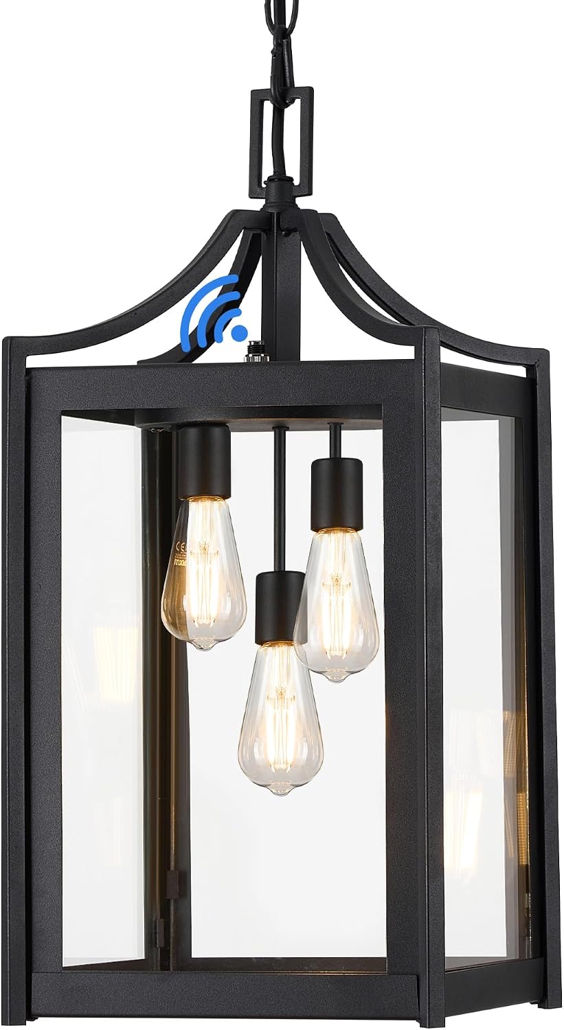 Luz colgante exterior 18.5pulg moderna negra cadena