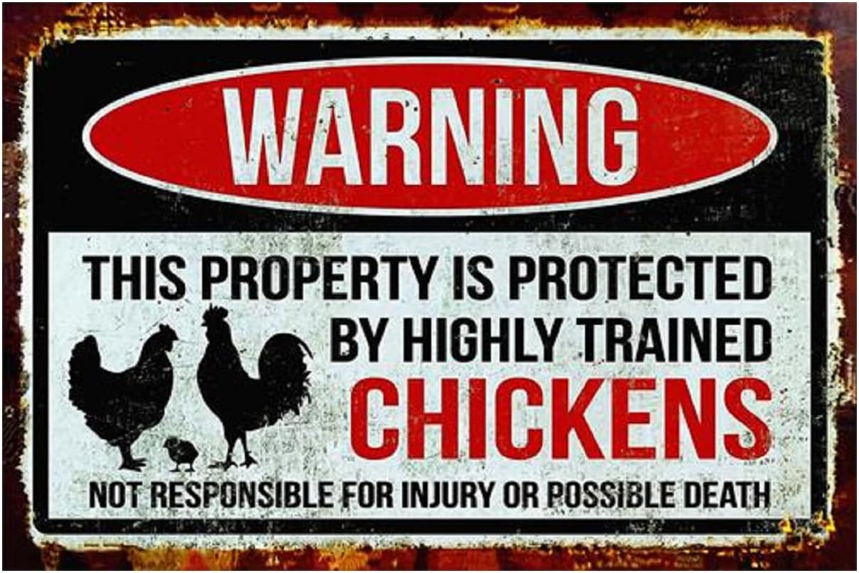 Letrero metal gallinero This property is protected by chicken