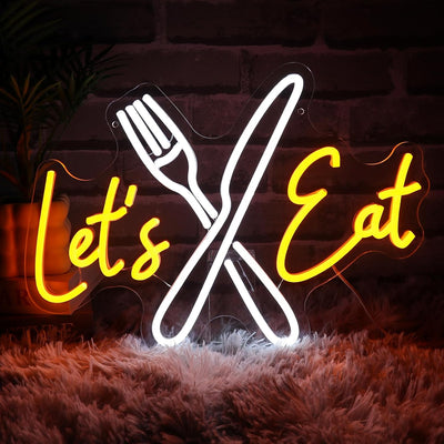 Letrero neón «let's eat» para cocina, bar, restaurante y fiesta