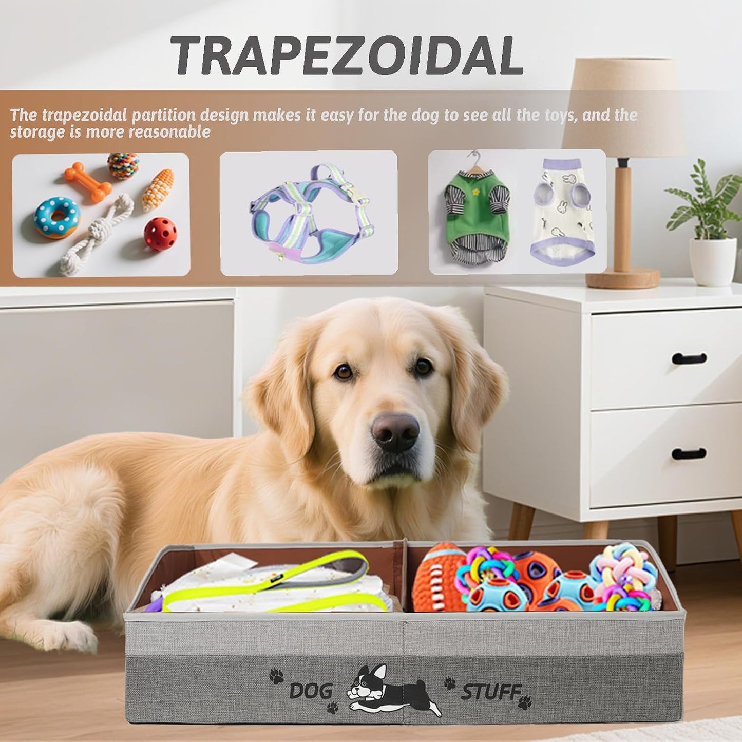Cesta plegable para juguetes perros con asas gris café