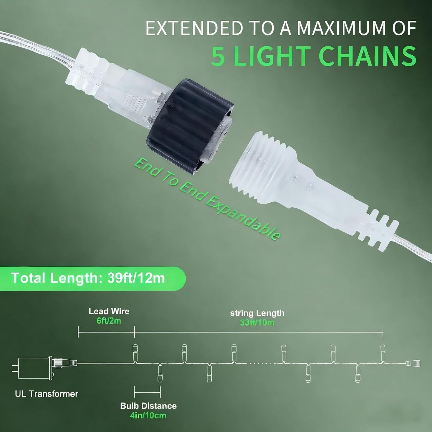 100 Luces LED 33ft San Patricio 8 Modos Verde