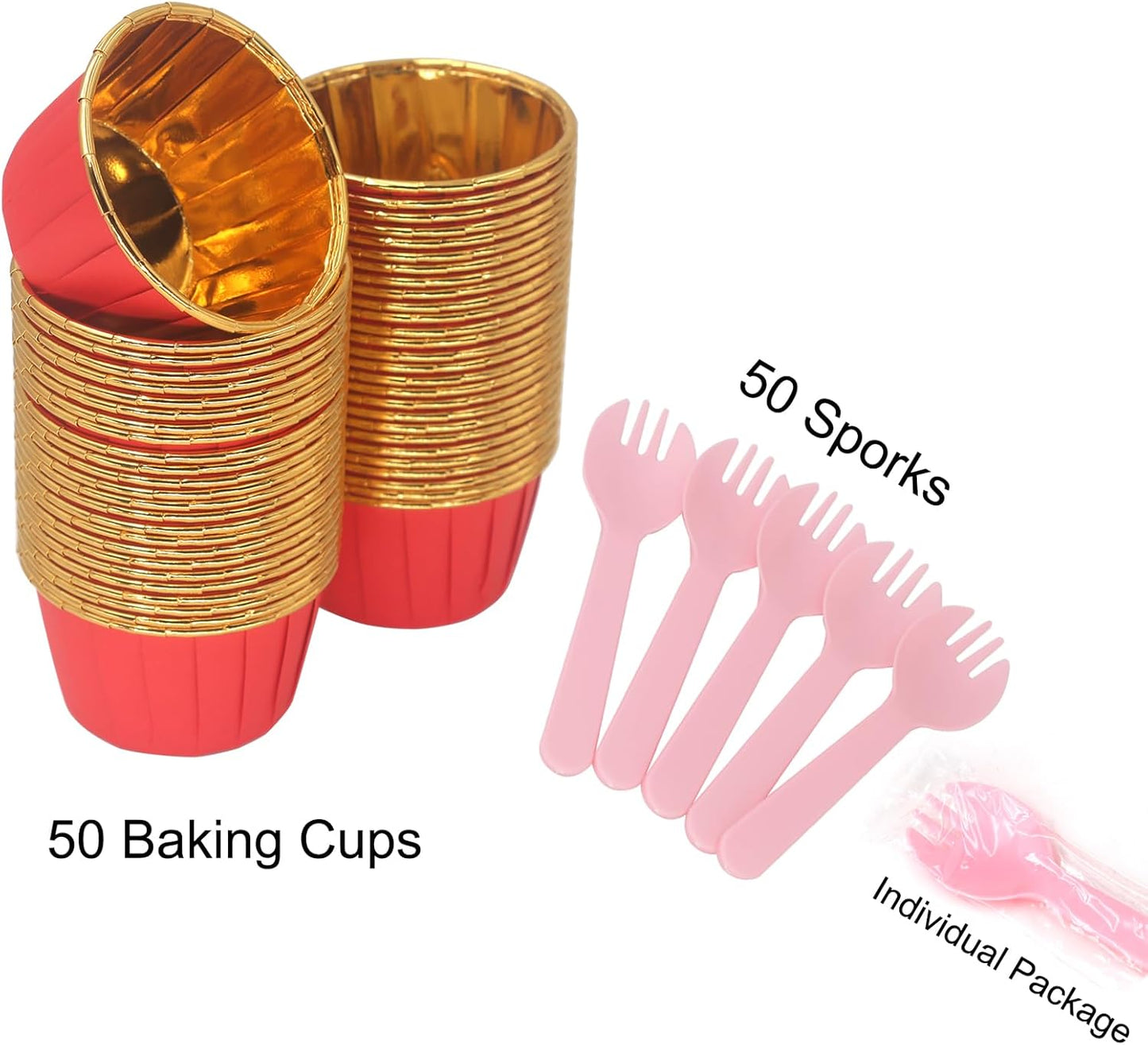 50 Tazas Papel Aluminio Rojo 3.5oz con Cucharas