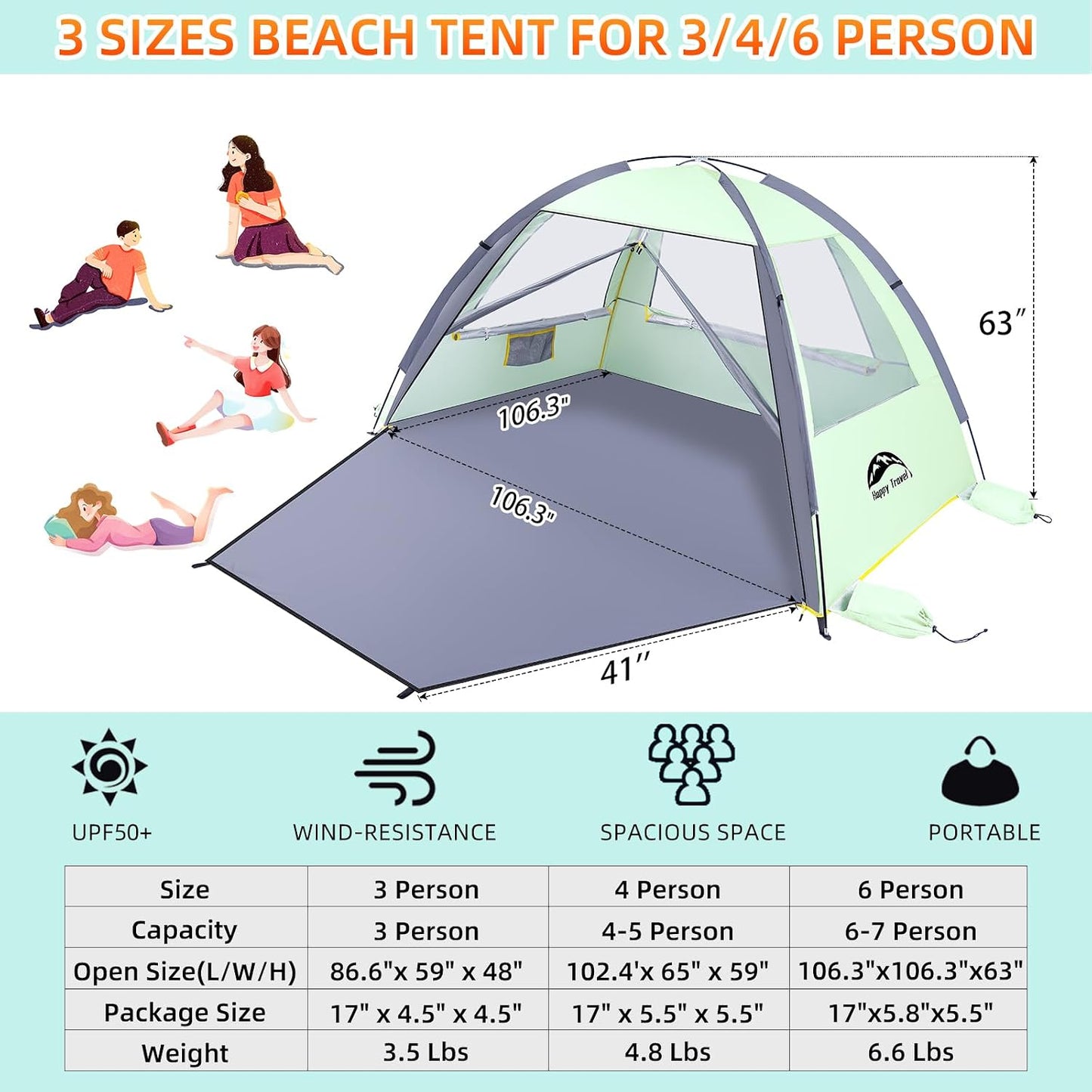 Refugio solar UPF 50 playa para 3-8 personas toldo portátil