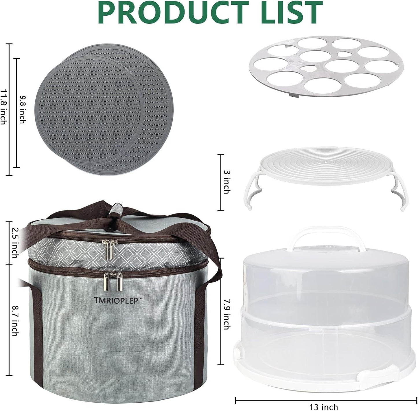 Contenedor pasteles 12" con tapa asas bolsa aislada
