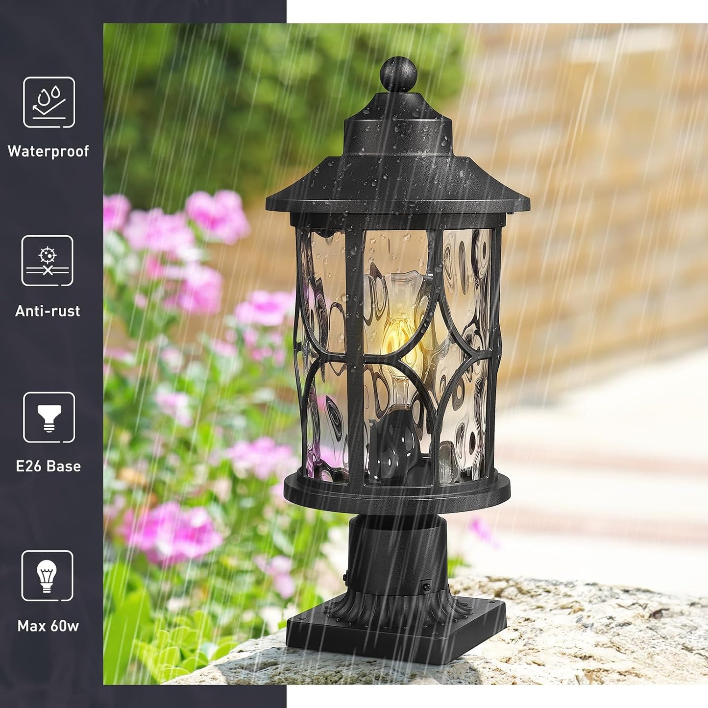 Poste luces exterior 17pulg aluminio fundido vidrio