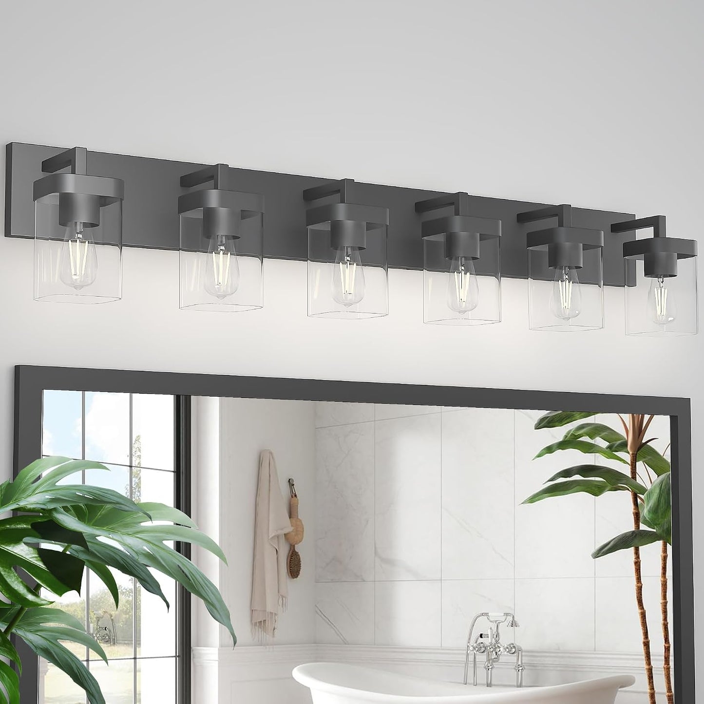 Luz tocad. baño 6 luces cuadrada negra sala dormitorio