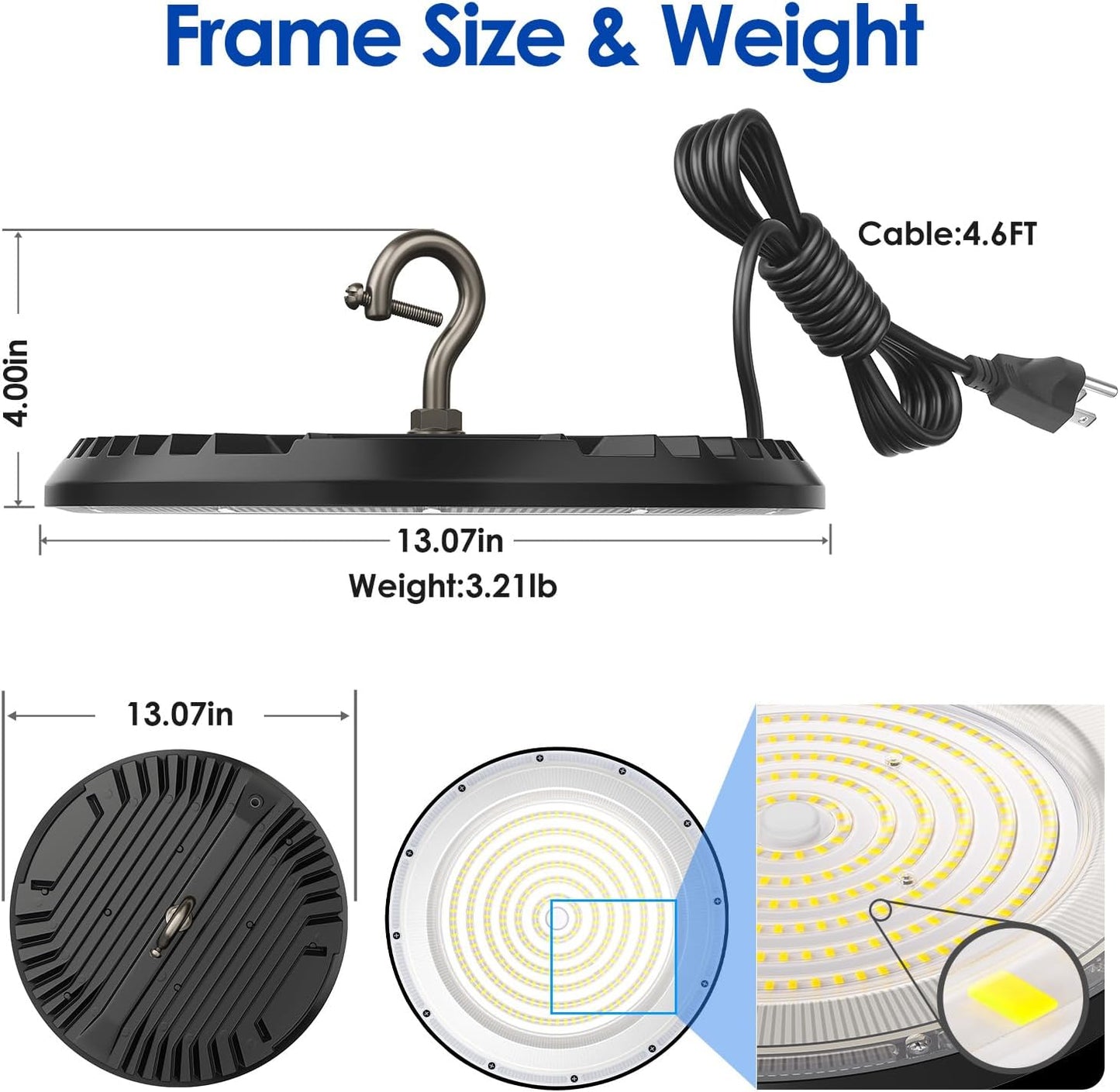 Luz LED UFO 200W 13ft enchufe IP65 para garaje tienda