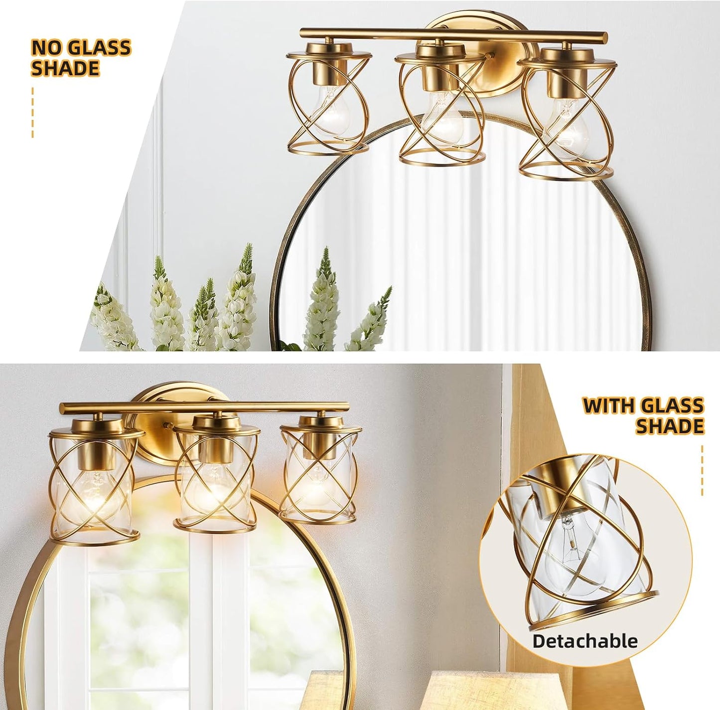Luces tocad. modernas con soporte jaula 3 luces color dorado